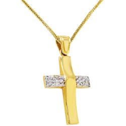 Χρυσός σταυρός βάπτισης αρραβώνα Κ14 με αλυσίδα